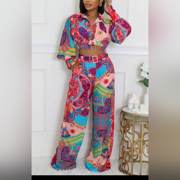 Head To Toe Paisley Print Pant Set TALL GIRL FRIENDLY Inseam 31 - Picture 2 of 2